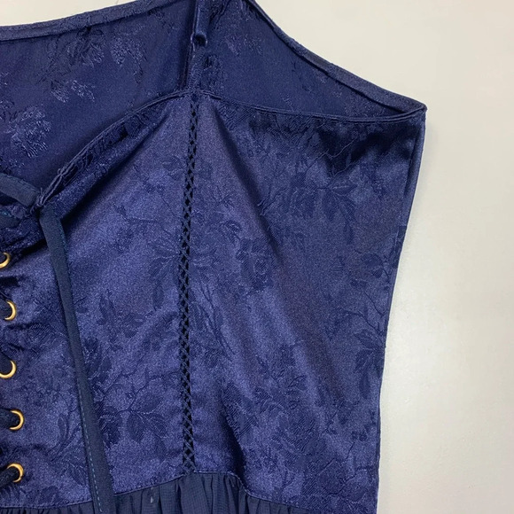 VTG Victoria’s Secret Blue Floral Jaquard  Maxi Corset Slip Milk Maid Fairy Med - Picture 5 of 15